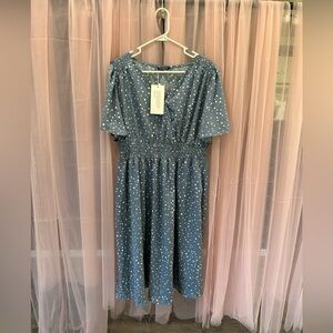 Bloom Chic Elegant Blue Polka Dot Dress